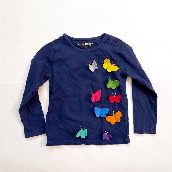 Mini Boden Blue Butterfly Felt Applique Tee, Size 2/3 - Picture 2 of 5
